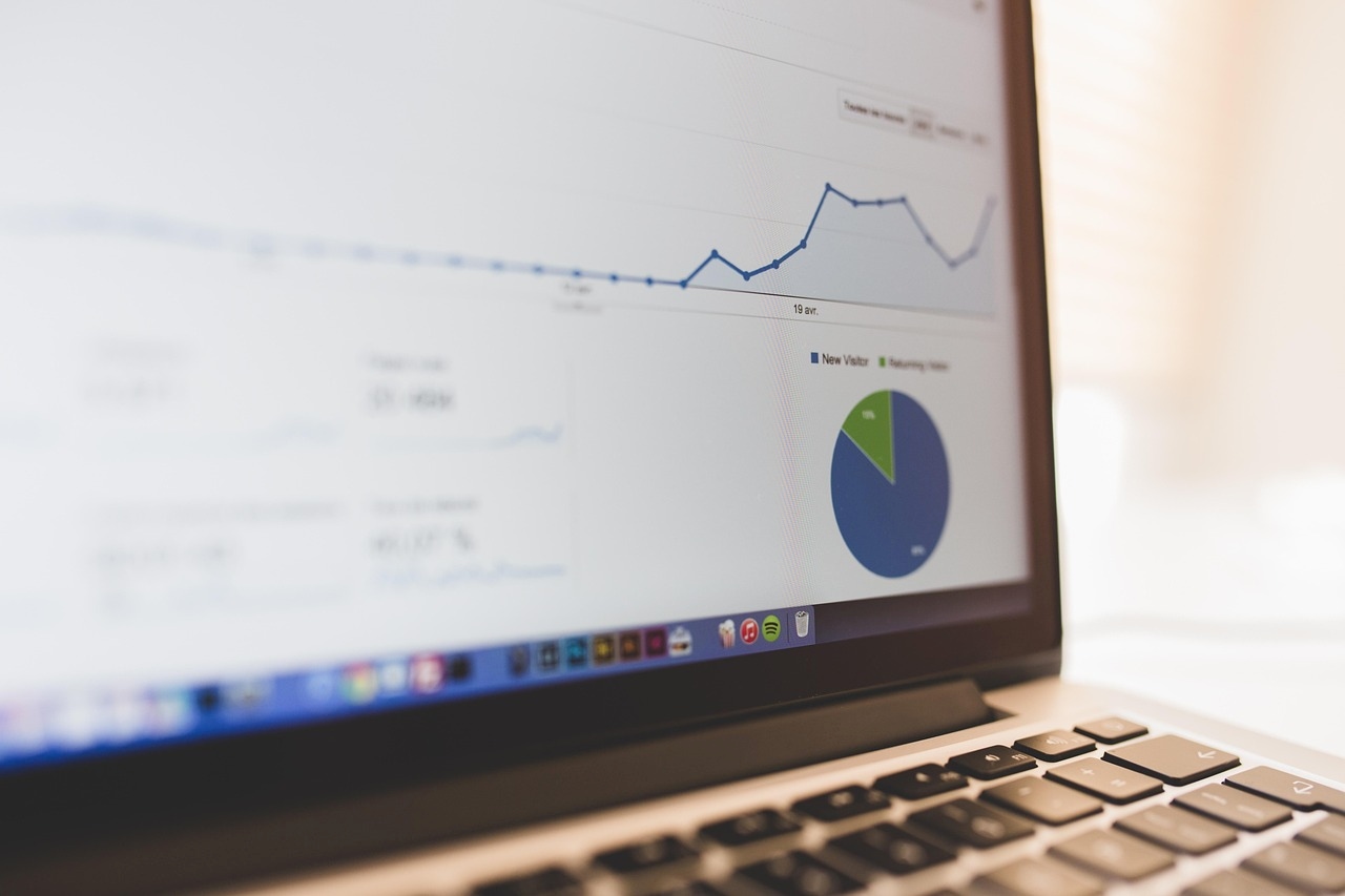 Laptop showing financial spreadsheet with charts